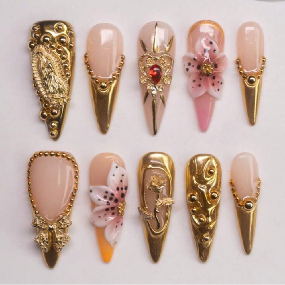 High quality-reusable Elegant Gold and Pink Nail Art Set